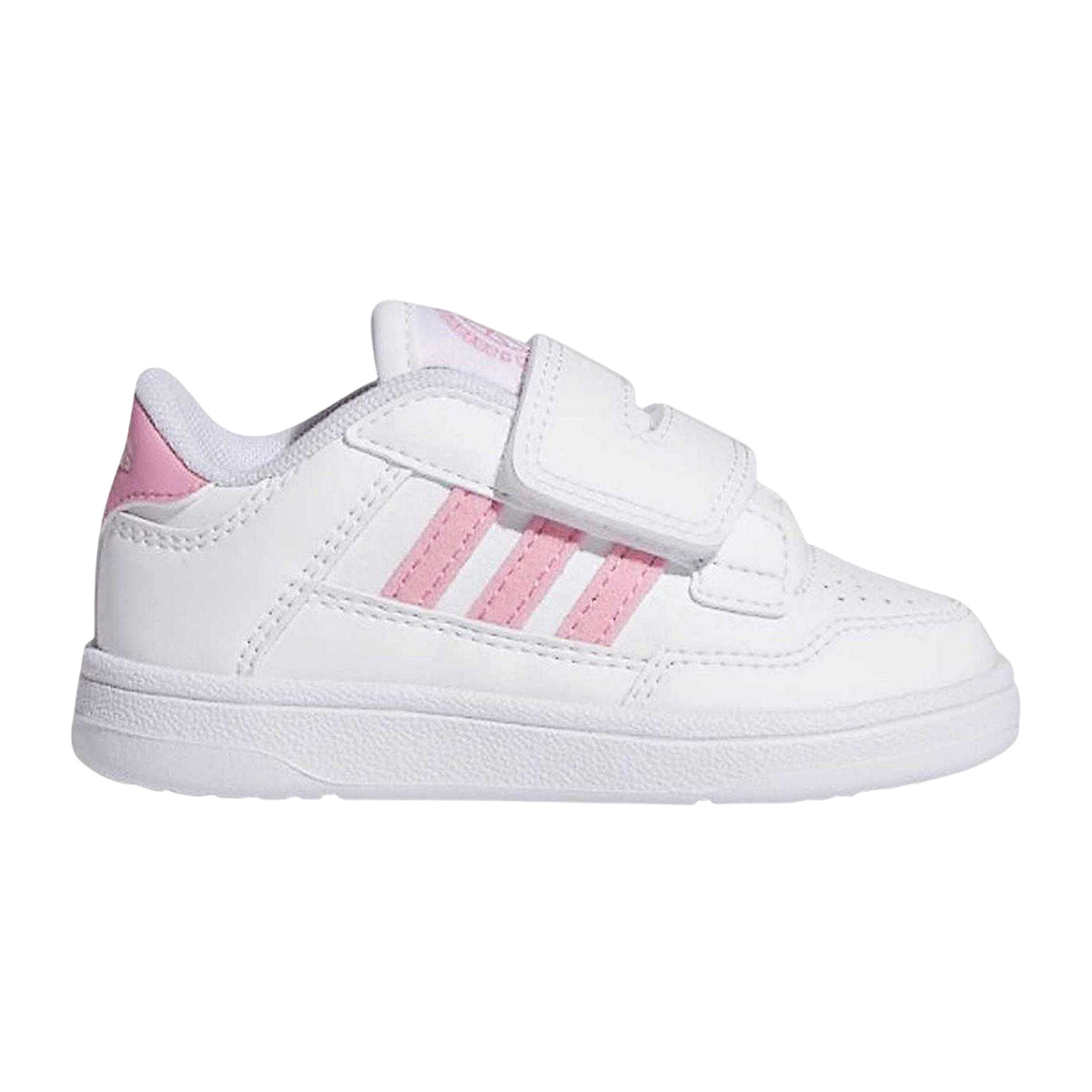 White-Bliss Pink - Front - Adidas Childrens-Kids Rapid Court 3 Stripes Low Trainers