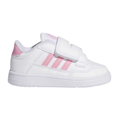 White-Bliss Pink - Front - Adidas Childrens-Kids Rapid Court 3 Stripes Low Trainers