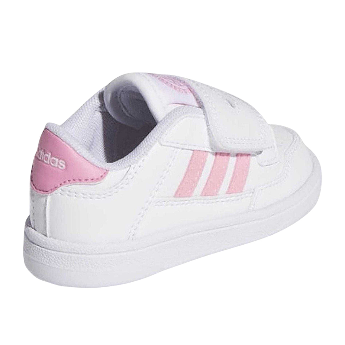 White-Bliss Pink - Back - Adidas Childrens-Kids Rapid Court 3 Stripes Low Trainers