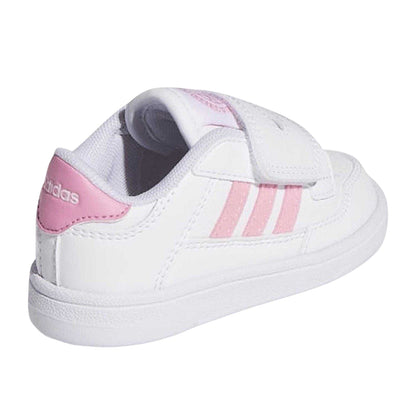 White-Bliss Pink - Back - Adidas Childrens-Kids Rapid Court 3 Stripes Low Trainers