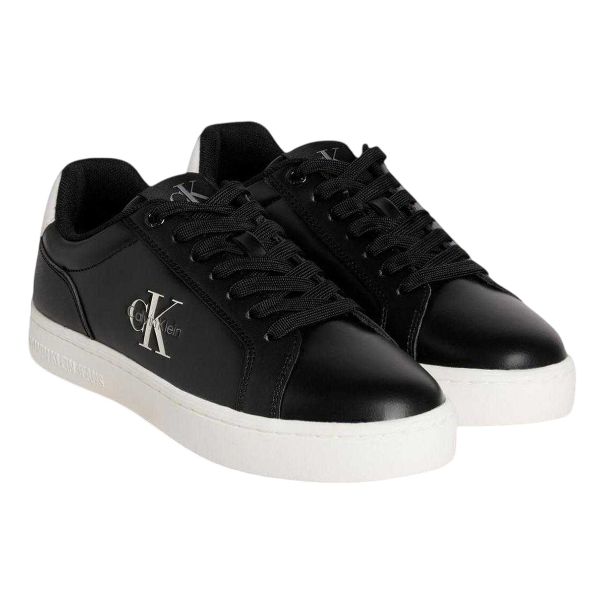 Black - Side - Calvin Klein Mens Lace Up Leather Cupsole Trainers
