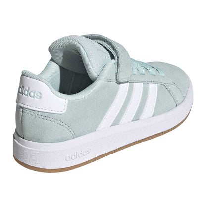 Mint-White - Back - Adidas Childrens-Kids Grand Court 3 Stripes Suedette Trainers