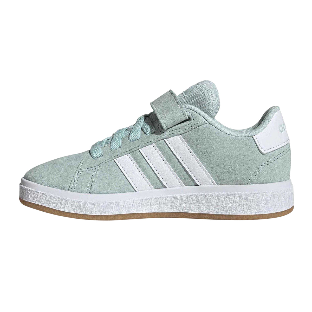 Mint-White - Side - Adidas Childrens-Kids Grand Court 3 Stripes Suedette Trainers
