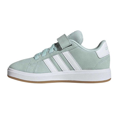 Mint-White - Side - Adidas Childrens-Kids Grand Court 3 Stripes Suedette Trainers