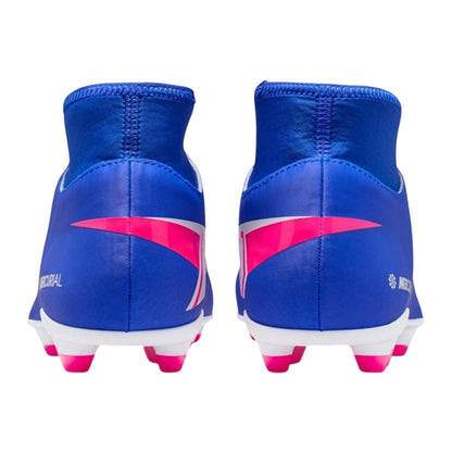 Blue-White-Pink - Back - Nike Childrens-Kids Superfly 10 Firm Ground Football Boots