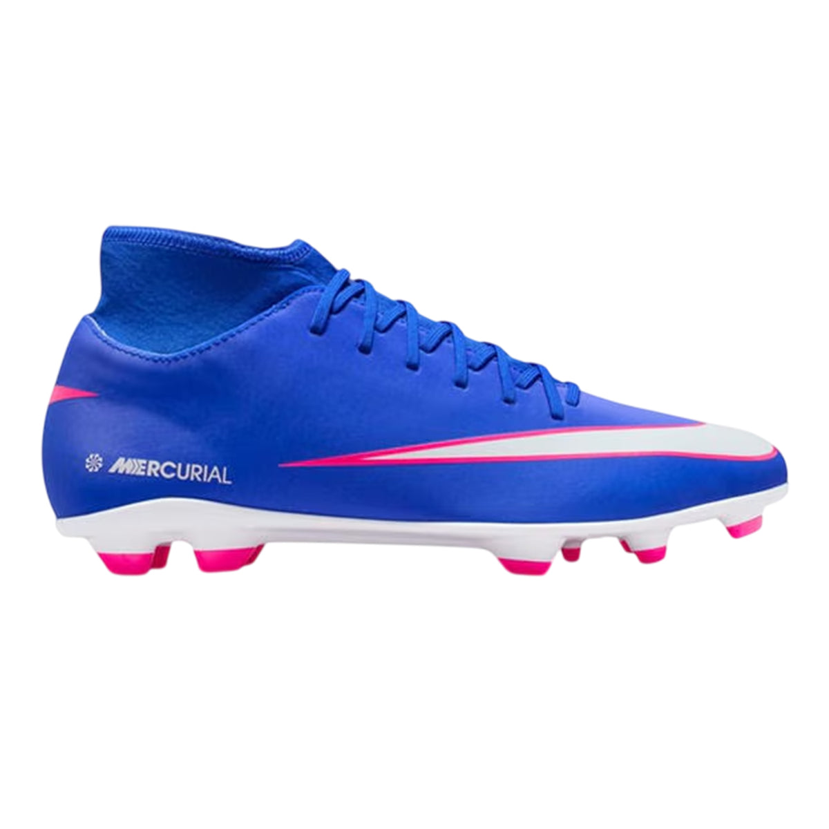 Blue-White-Pink - Front - Nike Childrens-Kids Superfly 10 Firm Ground Football Boots