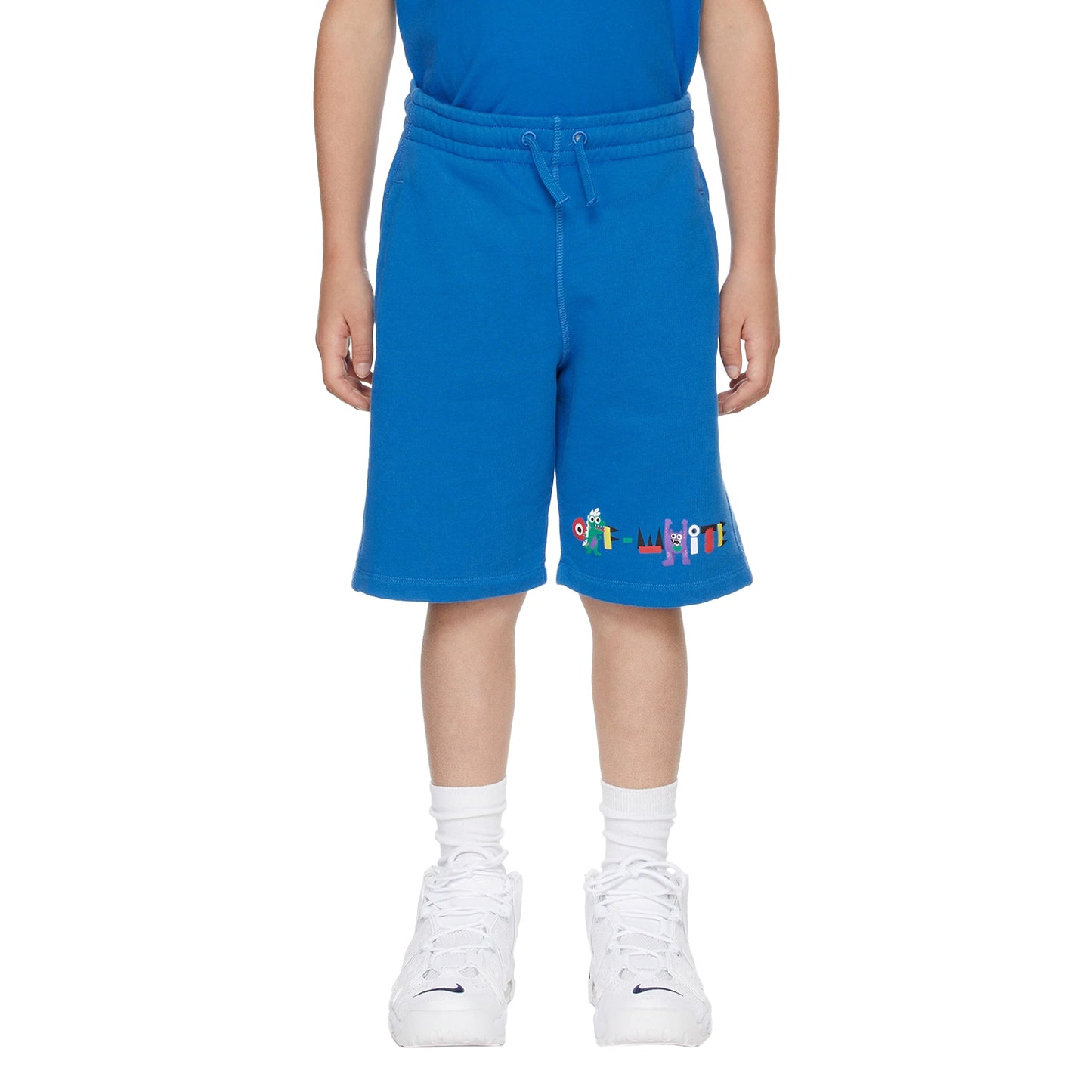 Blue-White - Side - Off-White Childrens-Kids Monsters Sweat Shorts