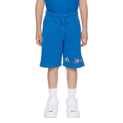 Blue-White - Side - Off-White Childrens-Kids Monsters Sweat Shorts
