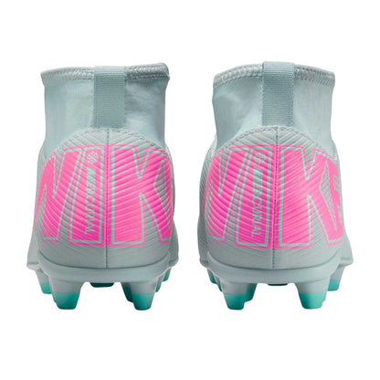 Grey-Pink - Back - Nike Childrens-Kids Superfly 10 Firm Ground Football Boots