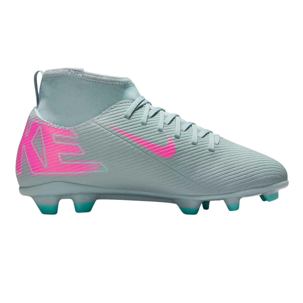 Grey-Pink - Front - Nike Childrens-Kids Superfly 10 Firm Ground Football Boots