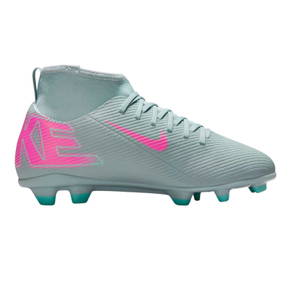 Grey-Pink - Front - Nike Childrens-Kids Superfly 10 Firm Ground Football Boots
