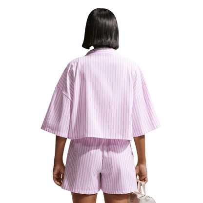 Magenta - Back - Nike Womens-Ladies Stripe Poplin Short-Sleeved Shirt