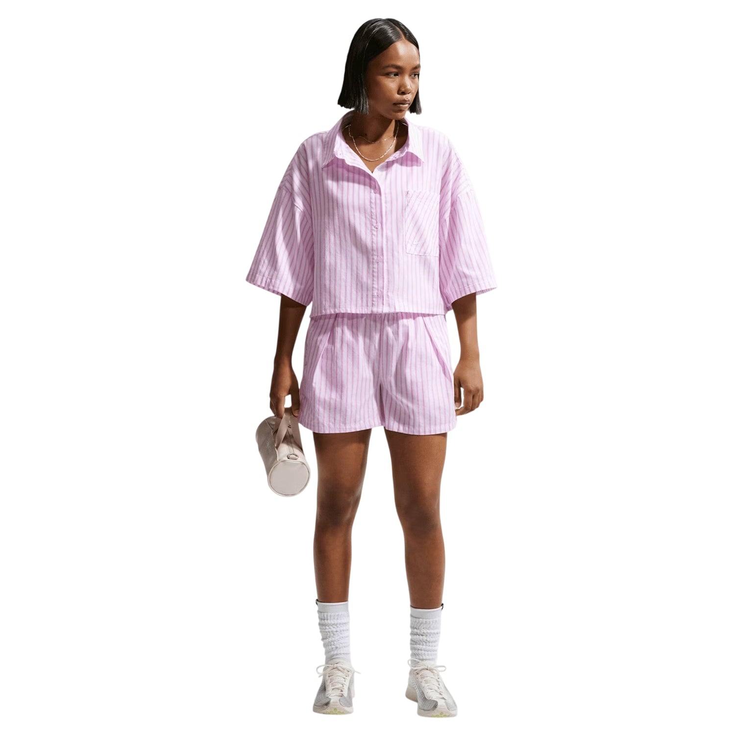 Magenta - Lifestyle - Nike Womens-Ladies Stripe Poplin Short-Sleeved Shirt