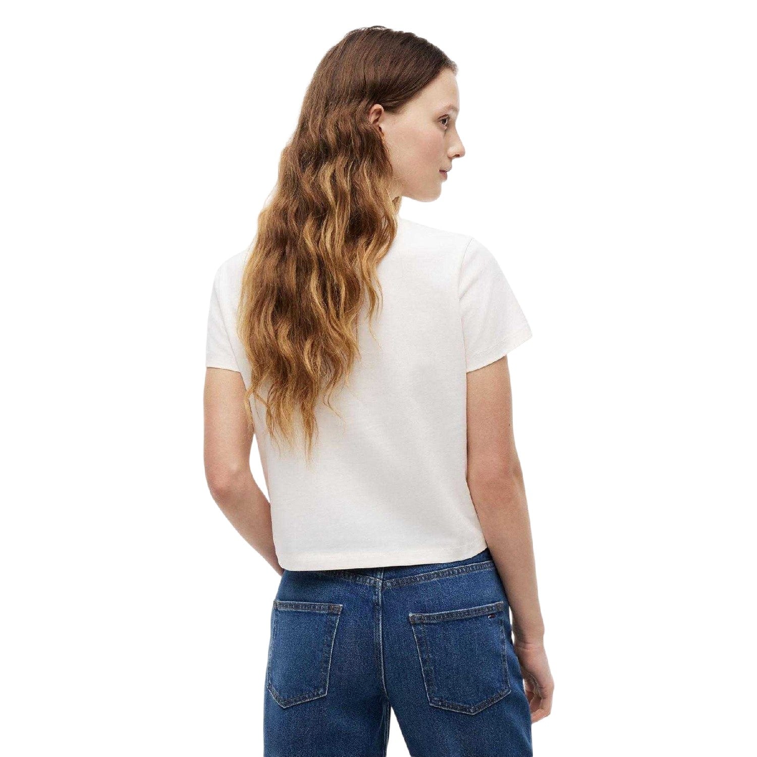 White - Back - Tommy Jeans Womens-Ladies Logo Crop Top