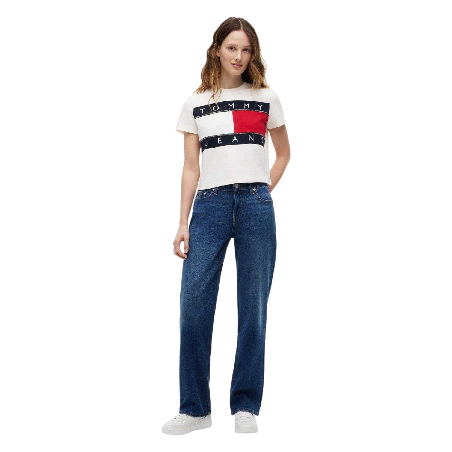 White - Lifestyle - Tommy Jeans Womens-Ladies Logo Crop Top
