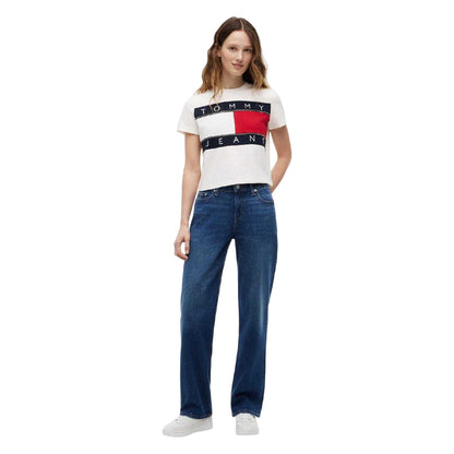 White - Lifestyle - Tommy Jeans Womens-Ladies Logo Crop Top