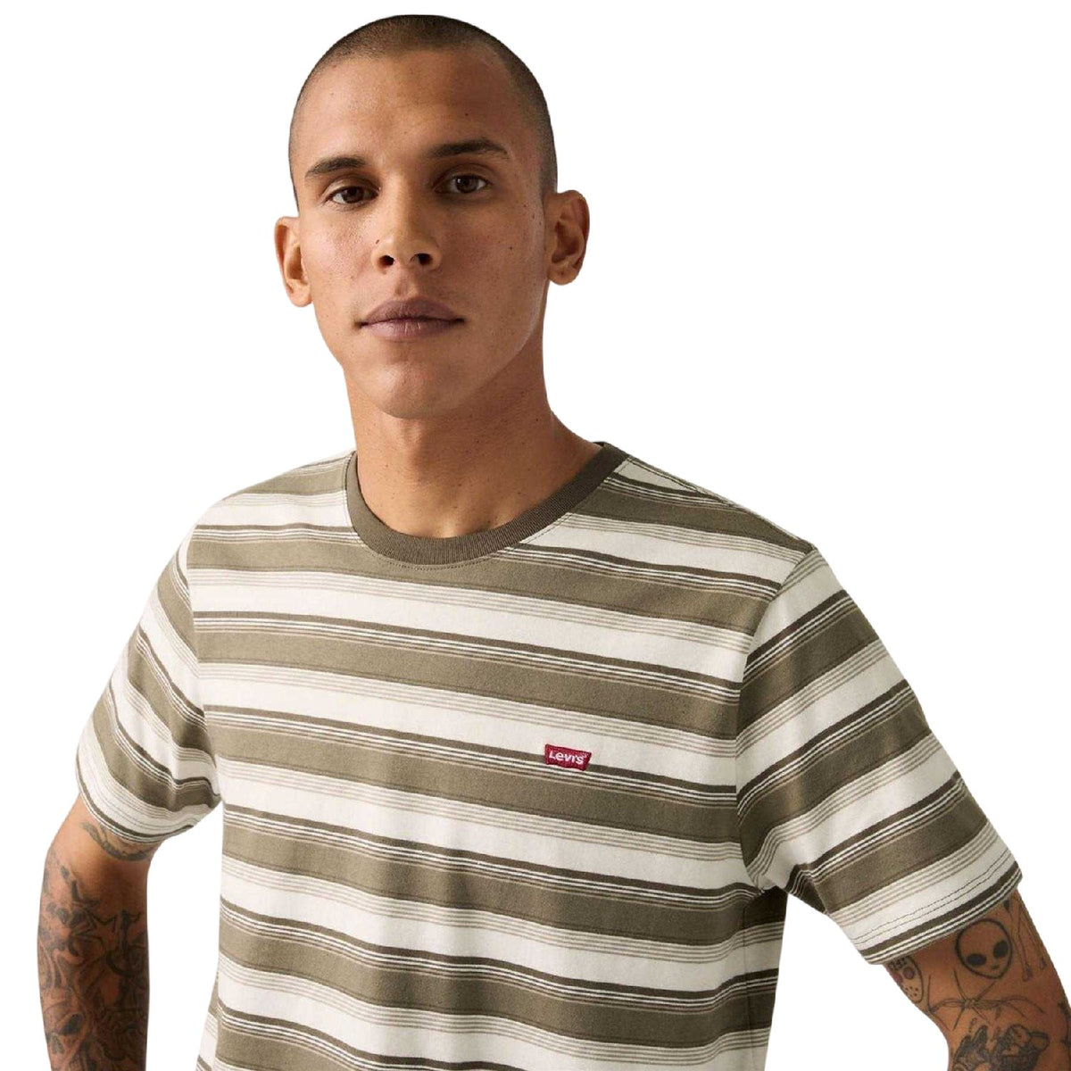 Green - Side - Levis Mens Original Contrast Striped T-Shirt