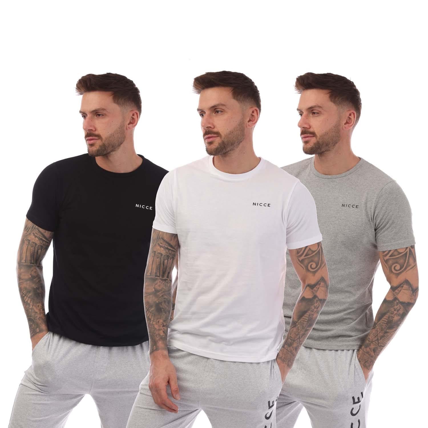 Black-Grey-White - Front - Nicce Mens Sully T-Shirt (Pack of 3)