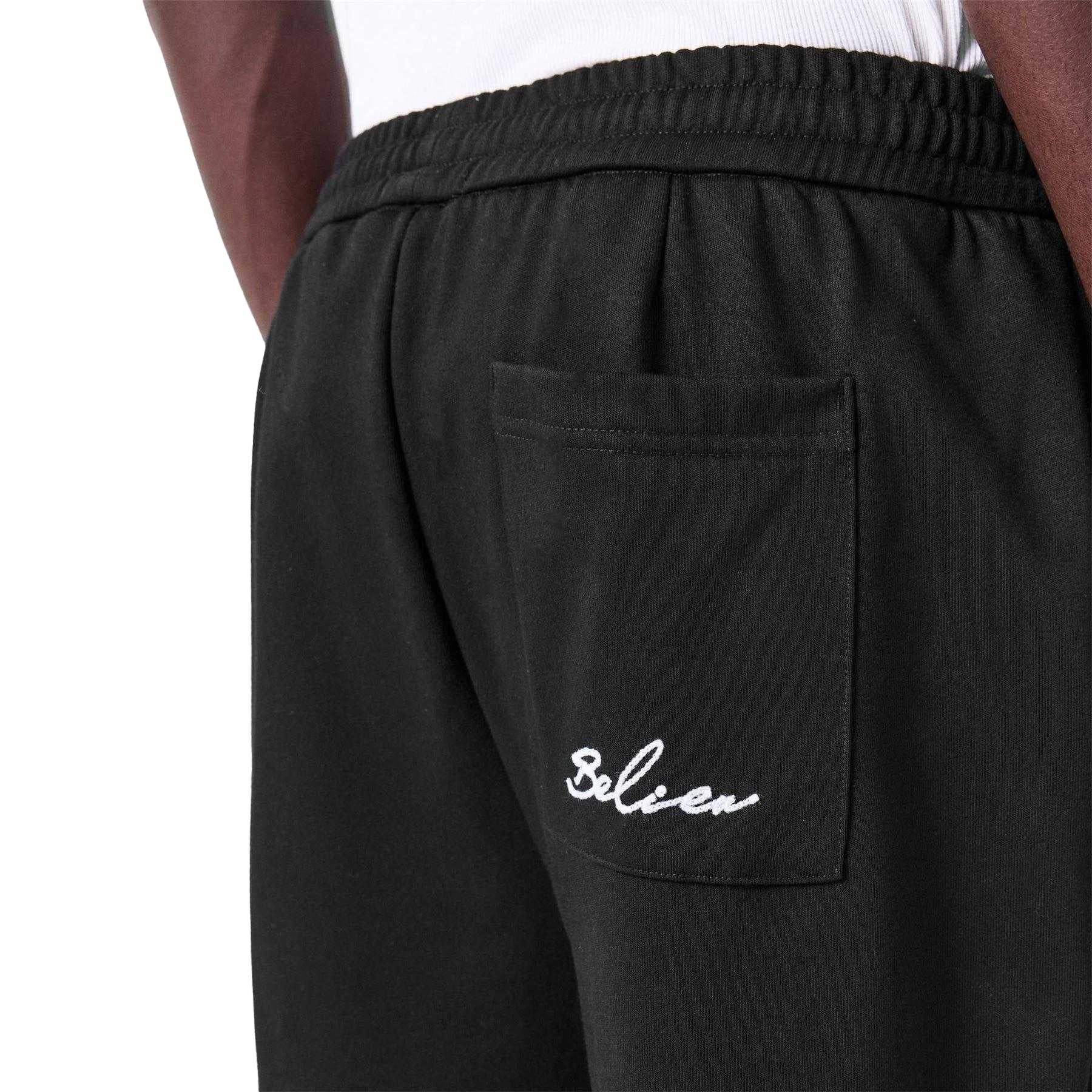 Black - Side - Belier Mens Fleece Logo Open Hem Joggers