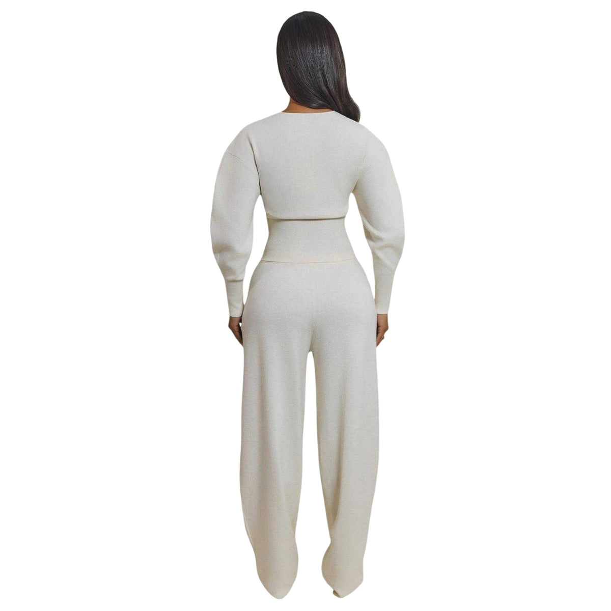 Cream - Back - Mars The Label Womens-Ladies Knitted Button Fly Jogging Bottoms