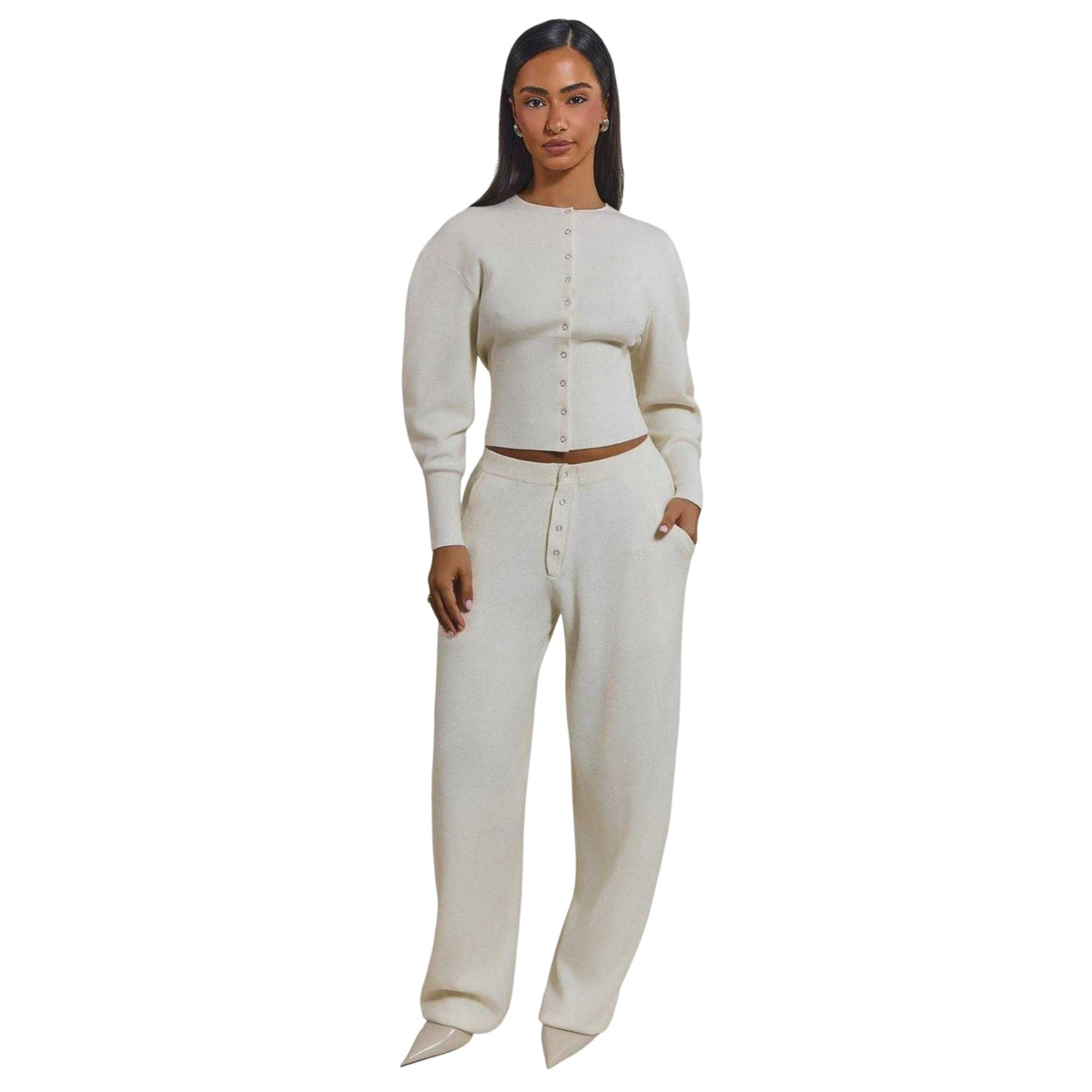 Cream - Side - Mars The Label Womens-Ladies Knitted Button Fly Jogging Bottoms