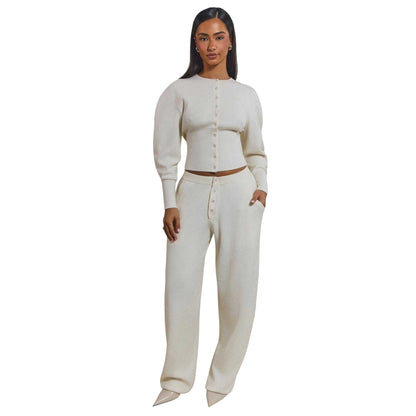 Cream - Side - Mars The Label Womens-Ladies Knitted Button Fly Jogging Bottoms