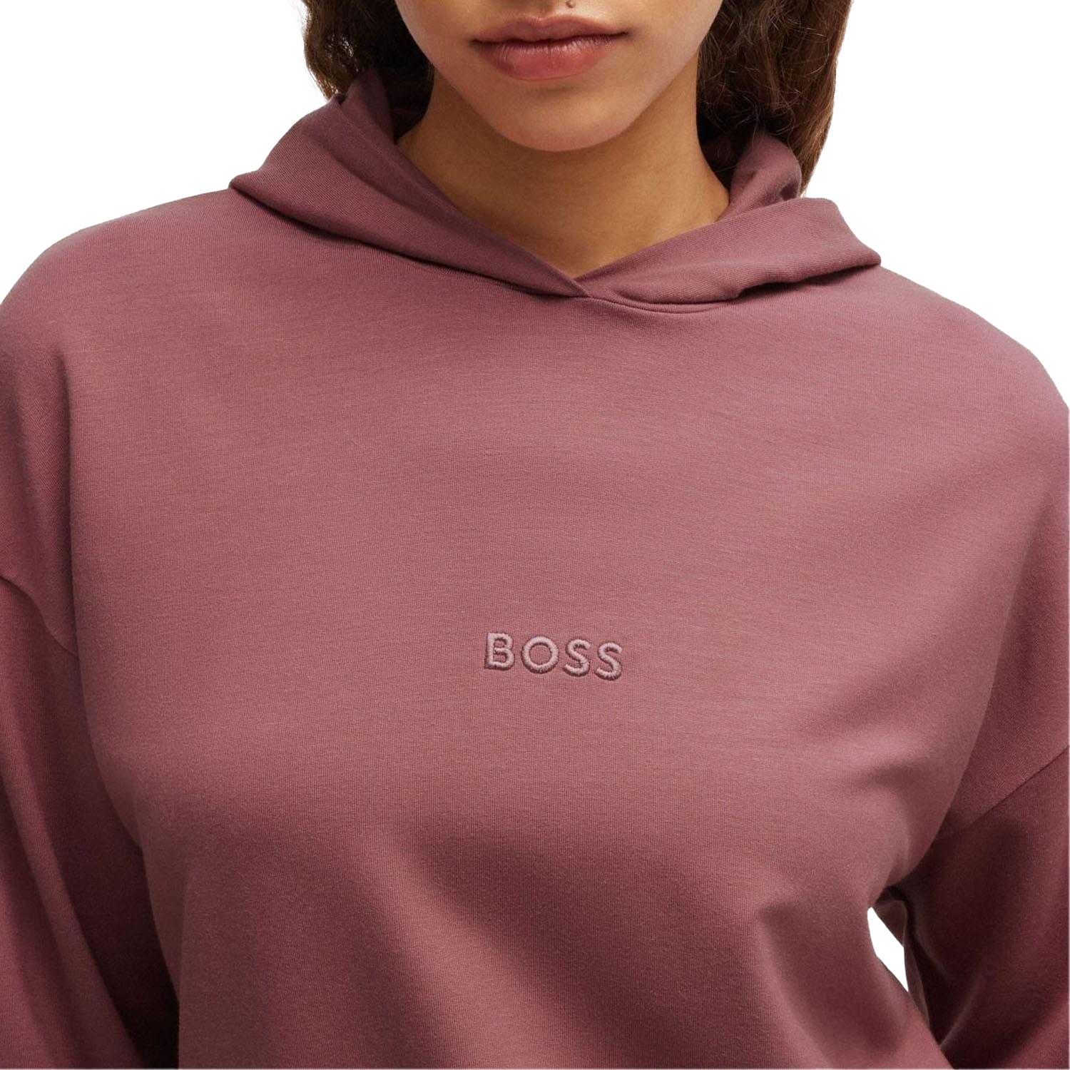 Red - Side - Boss Womens-Ladies Embroidered Logo French Terry Hoodie