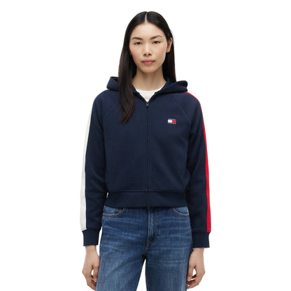 Navy - Side - Tommy Jeans Womens-Ladies Embroidered Logo Full Zip Hoodie
