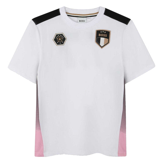 White - Front - Boss Childrens-Kids Embroidered T-Shirt
