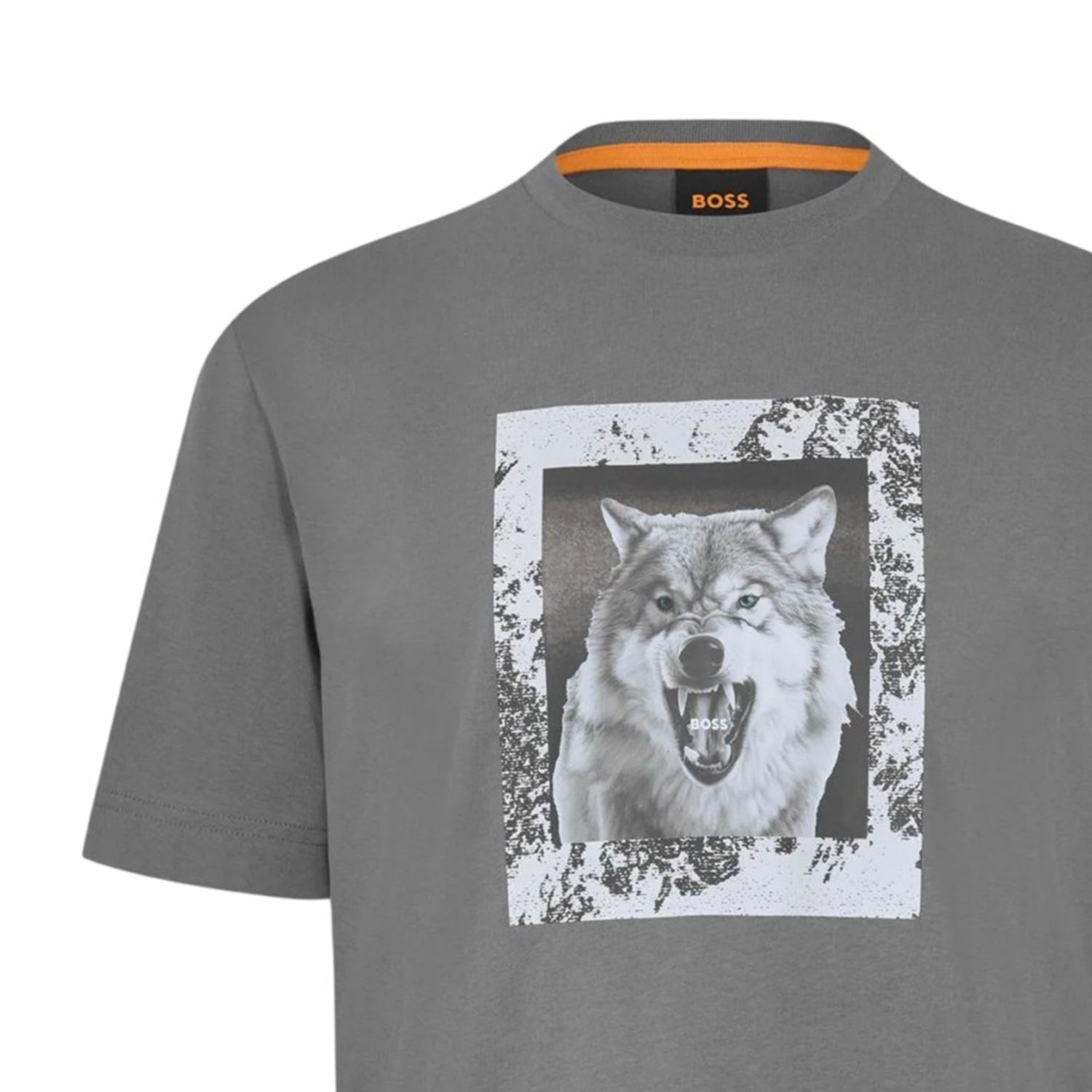 Grey - Side - Boss Mens Lupo Wolf T-Shirt