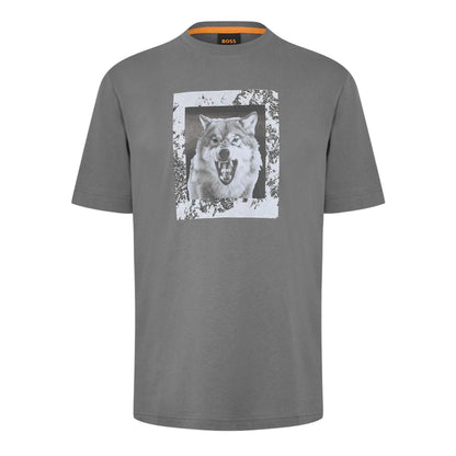 Grey - Front - Boss Mens Lupo Wolf T-Shirt