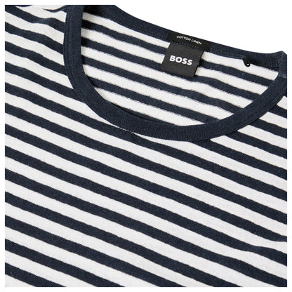 Dark Blue - Side - Boss Mens Striped T-Shirt