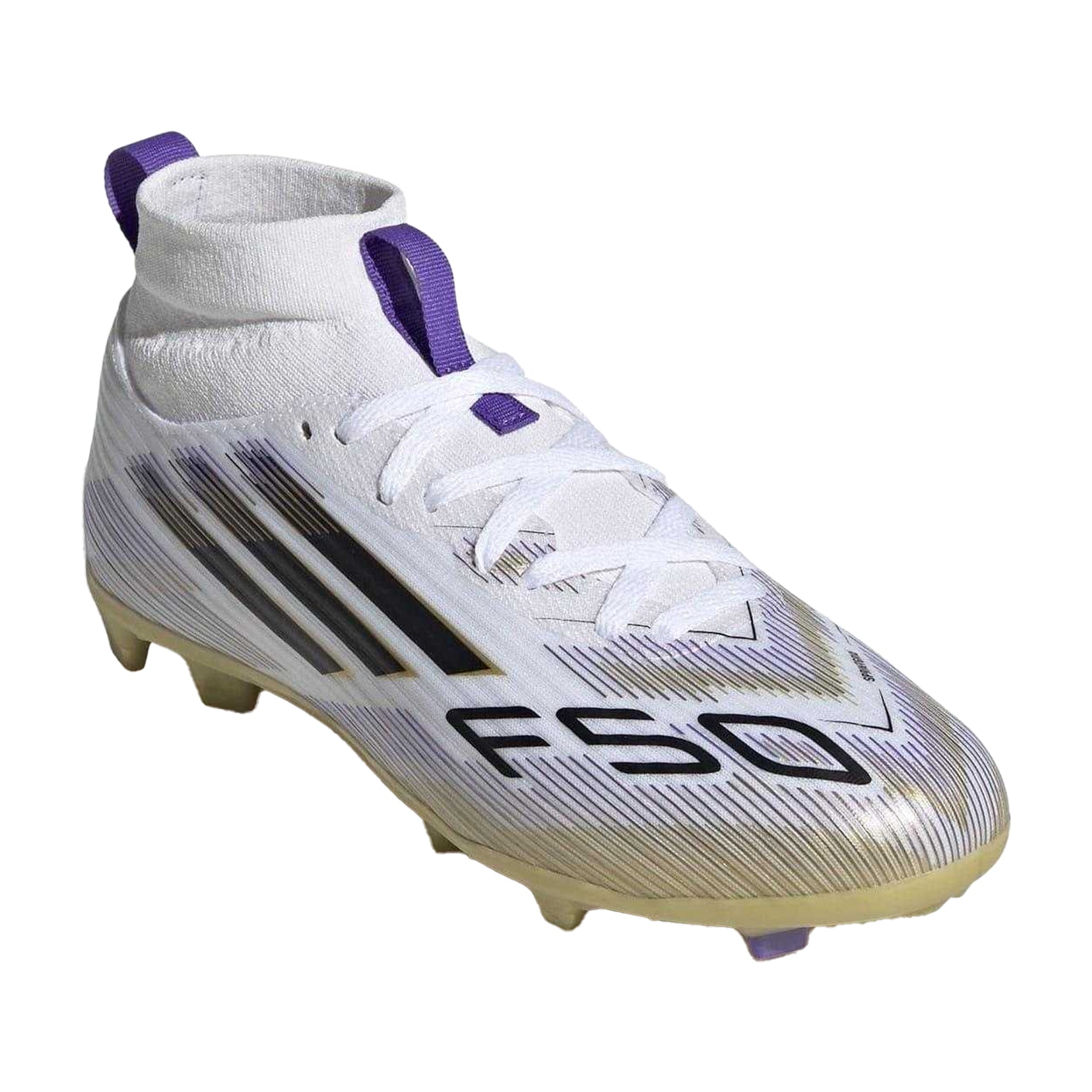 White-Black-Gold - Pack Shot - Adidas Childrens-Kids F50 League Football Boots