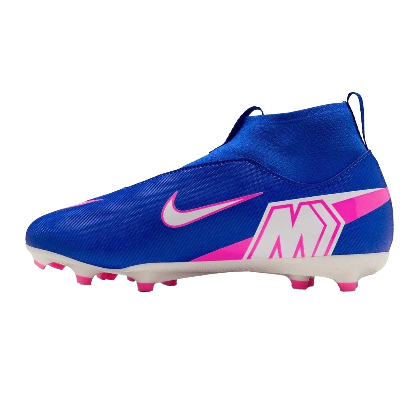 Blue-White-Pink - Side - Nike Childrens-Kids Zoom Mercurial Superfly 10 Academy Firm Ground Football Boots