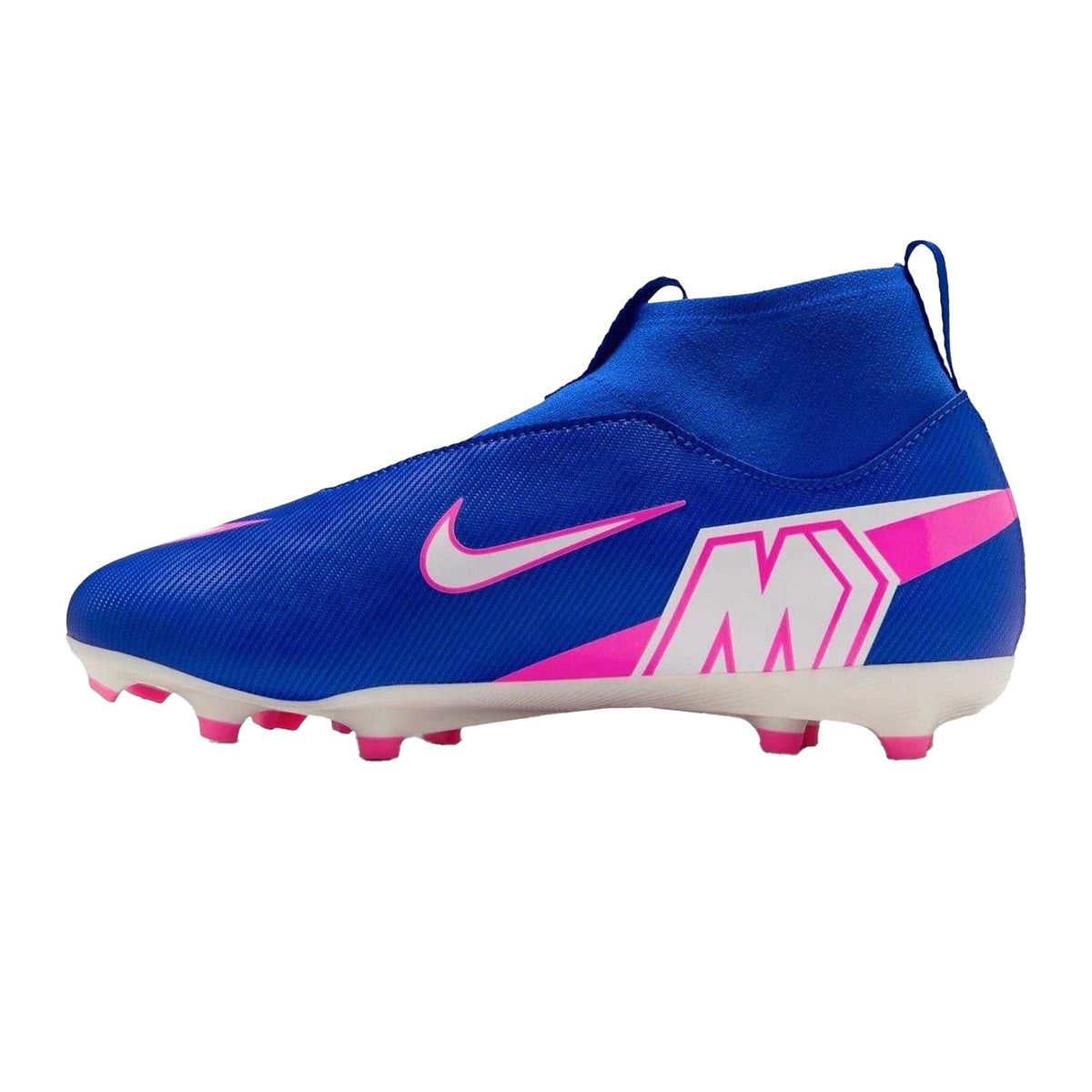 Blue-White-Pink - Side - Nike Childrens-Kids Zoom Mercurial Superfly 10 Academy Firm Ground Football Boots