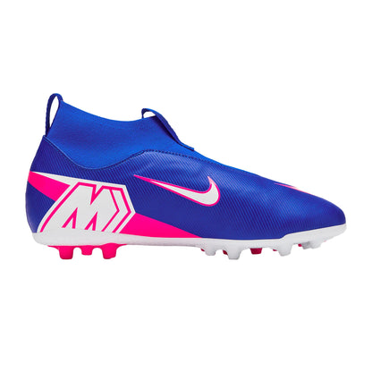 Blue-White-Pink - Front - Nike Childrens-Kids Zoom Mercurial Superfly 10 Academy Firm Ground Football Boots