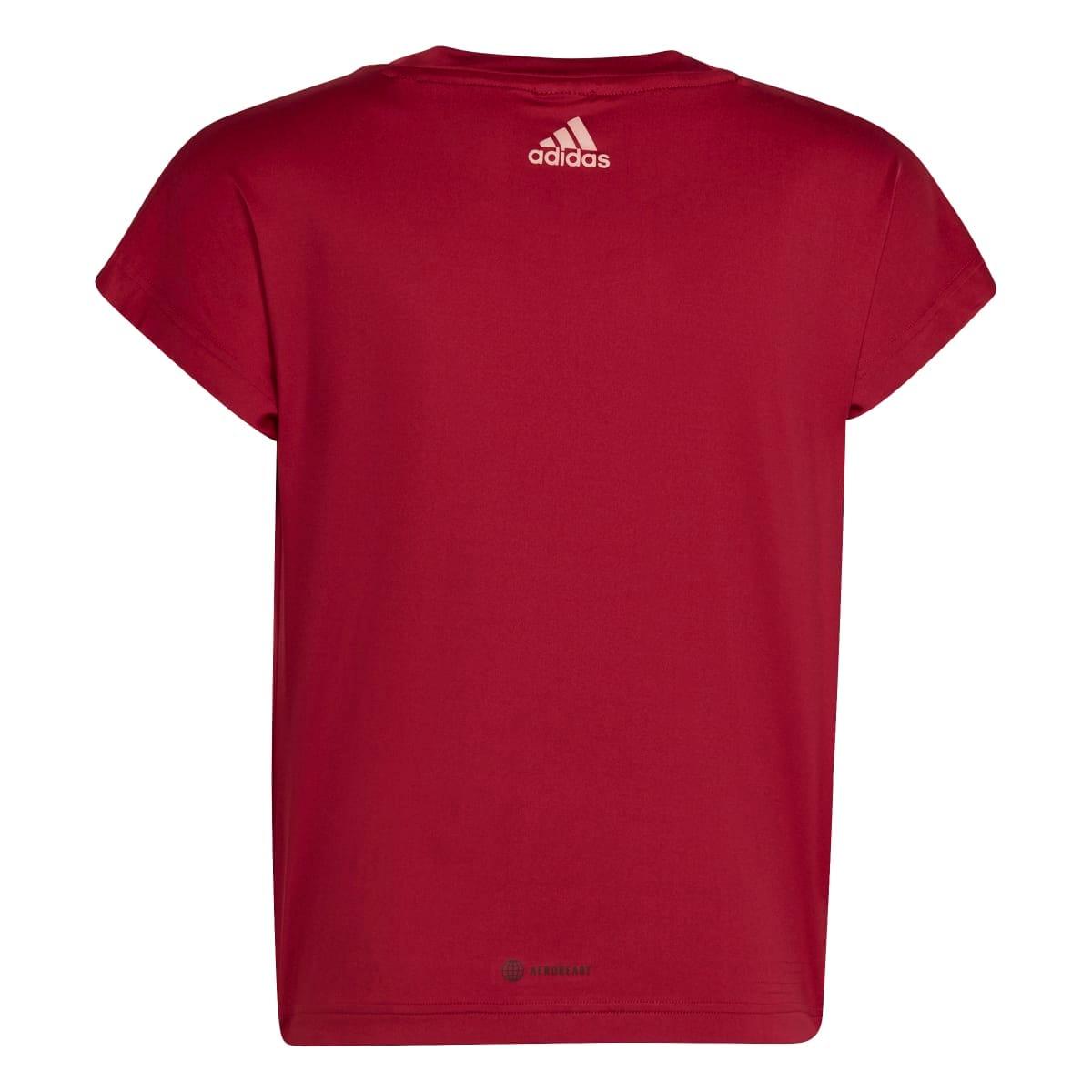 Burgundy - Back - Adidas Girls Graphic Aeroready Training T-Shirt