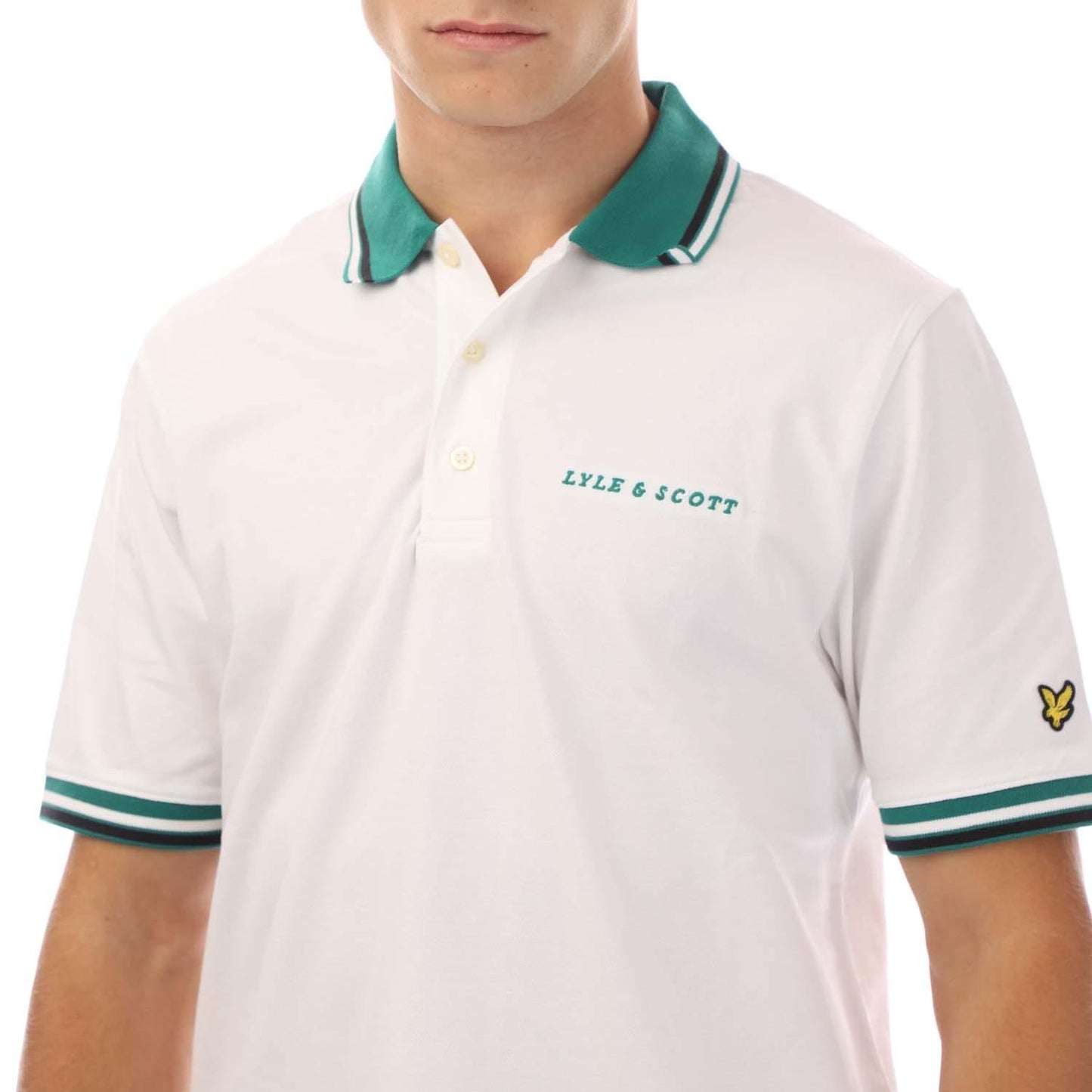White - Side - Lyle & Scott Mens Embroidered Logo Tipped Polo Shirt