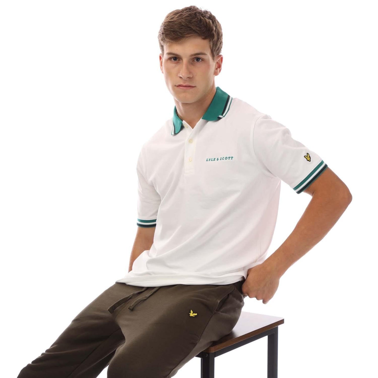 White - Lifestyle - Lyle & Scott Mens Embroidered Logo Tipped Polo Shirt