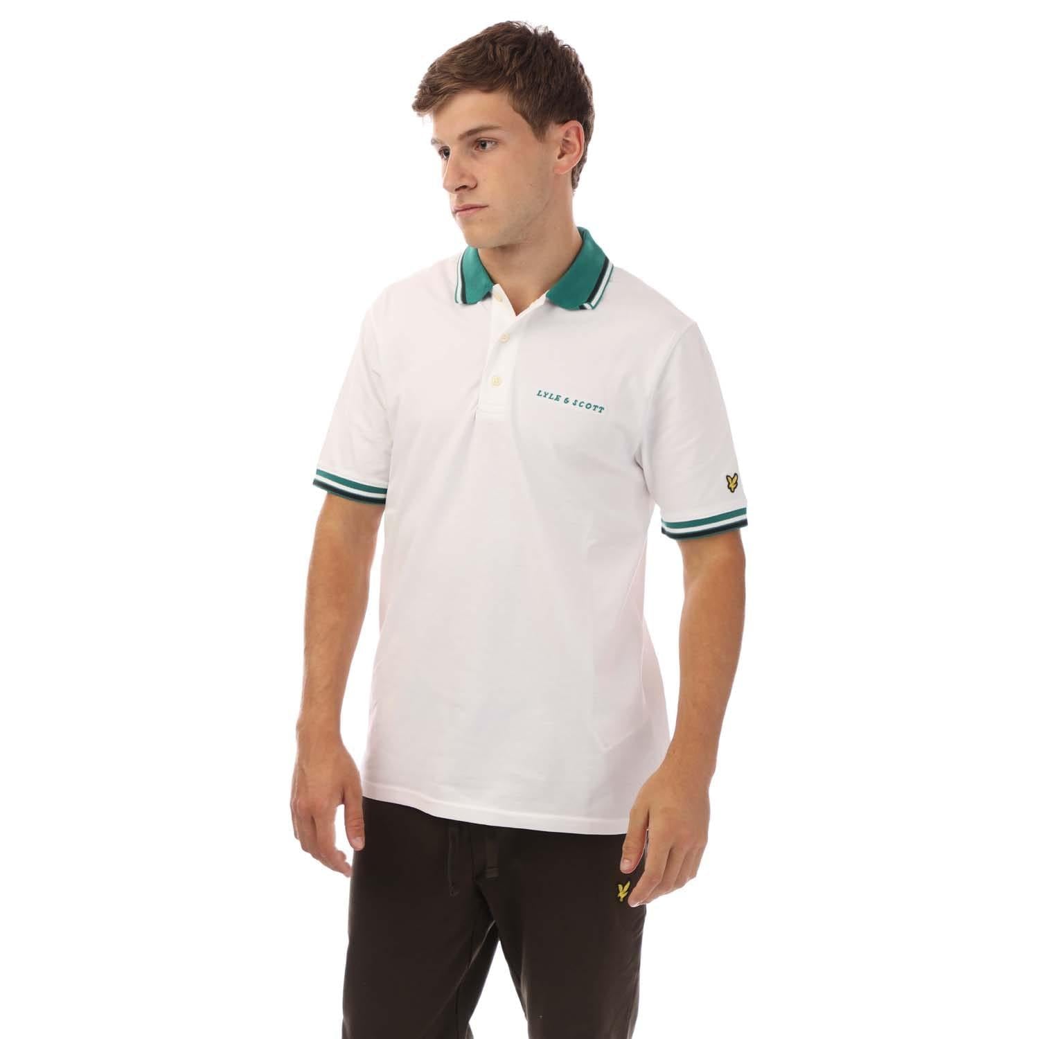 White - Front - Lyle & Scott Mens Embroidered Logo Tipped Polo Shirt