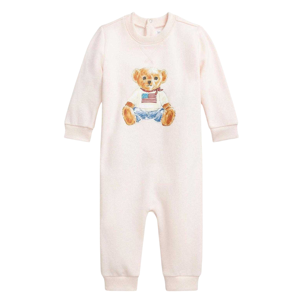 Pink - Front - Ralph Lauren Baby Bear Babysuit