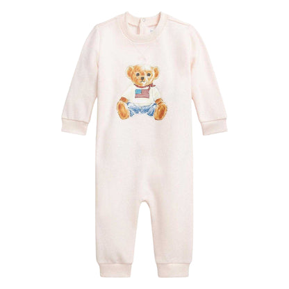 Pink - Front - Ralph Lauren Baby Bear Babysuit
