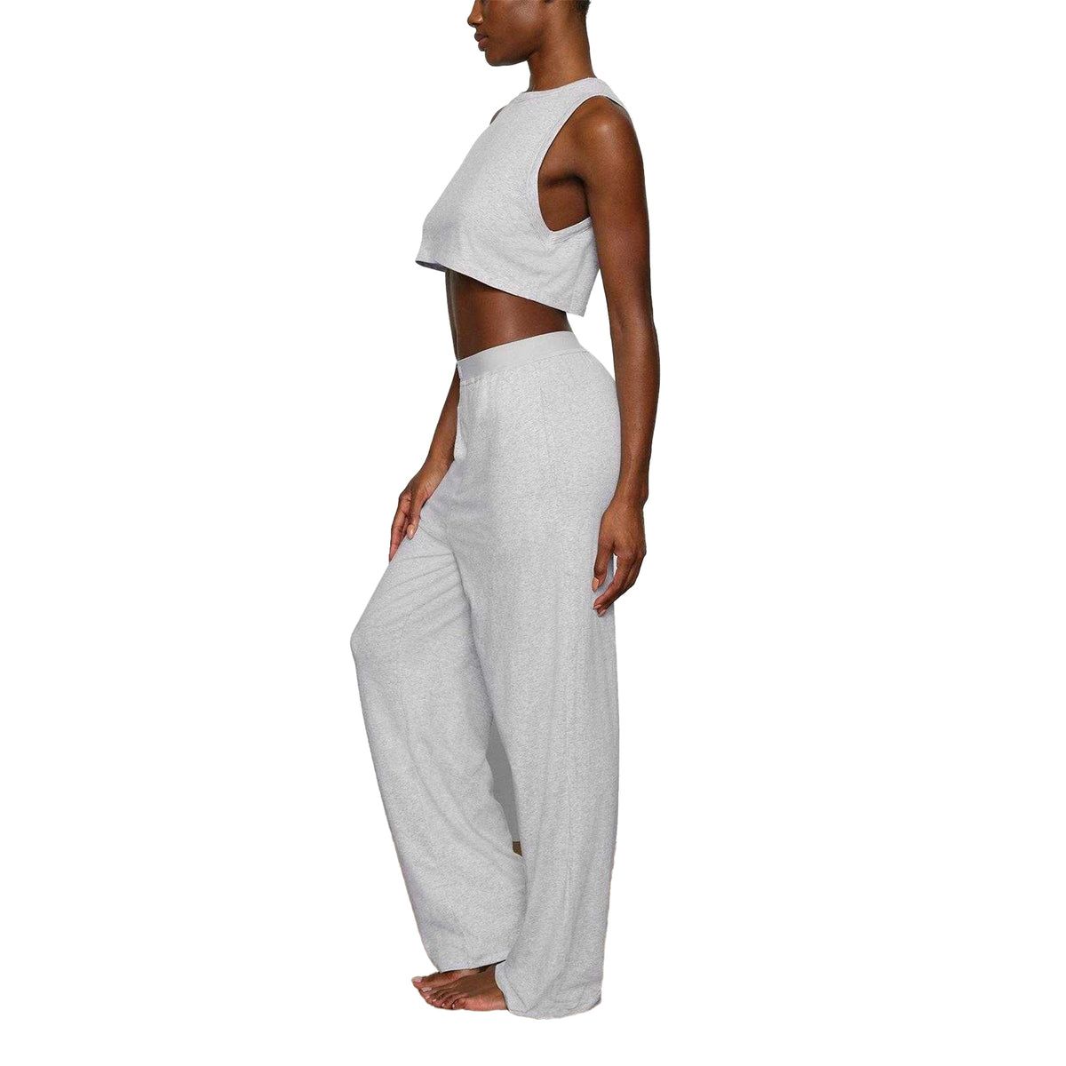 Light Heather Grey - Side - Skims Womens-Ladies Modal Boyfriend Lounge Pants