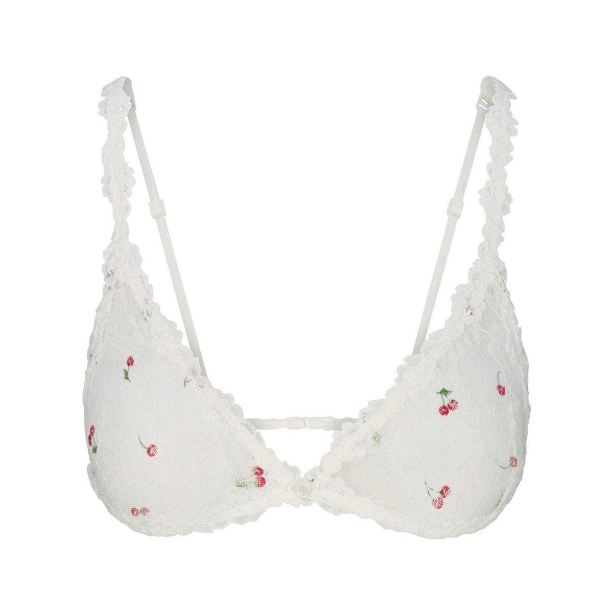 Ivory-Cherry - Front - Skims Womens-Ladies Lace Stretch Triangle Cups Bralette