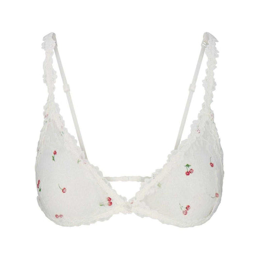 Ivory-Cherry - Front - Skims Womens-Ladies Lace Stretch Triangle Cups Bralette