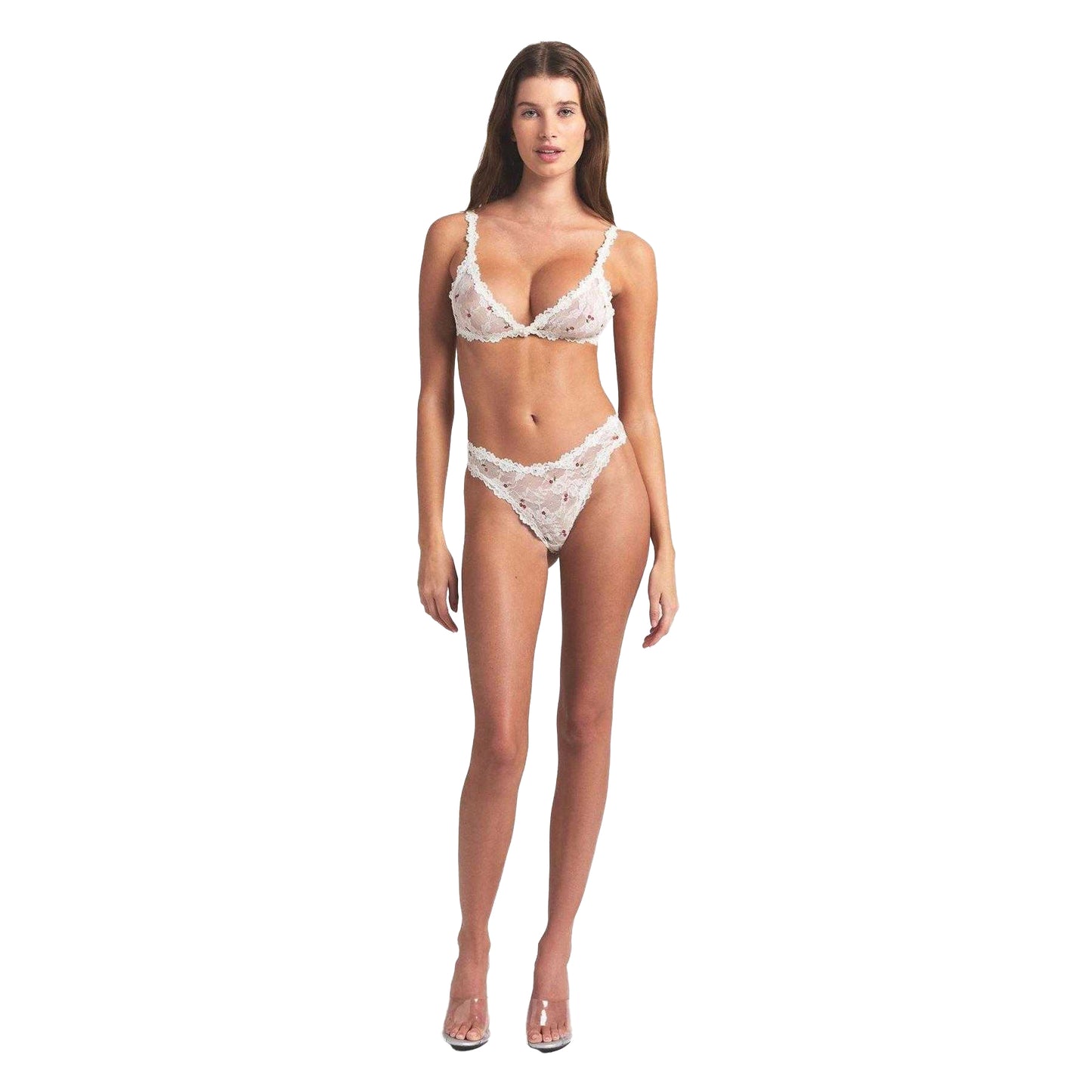 Ivory-Cherry - Lifestyle - Skims Womens-Ladies Lace Stretch Triangle Cups Bralette