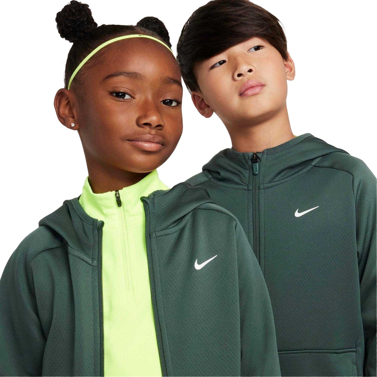 Vintage Green - Side - Nike Childrens-Kids Therma Fit Long-Sleeved Full Zip Hoodie