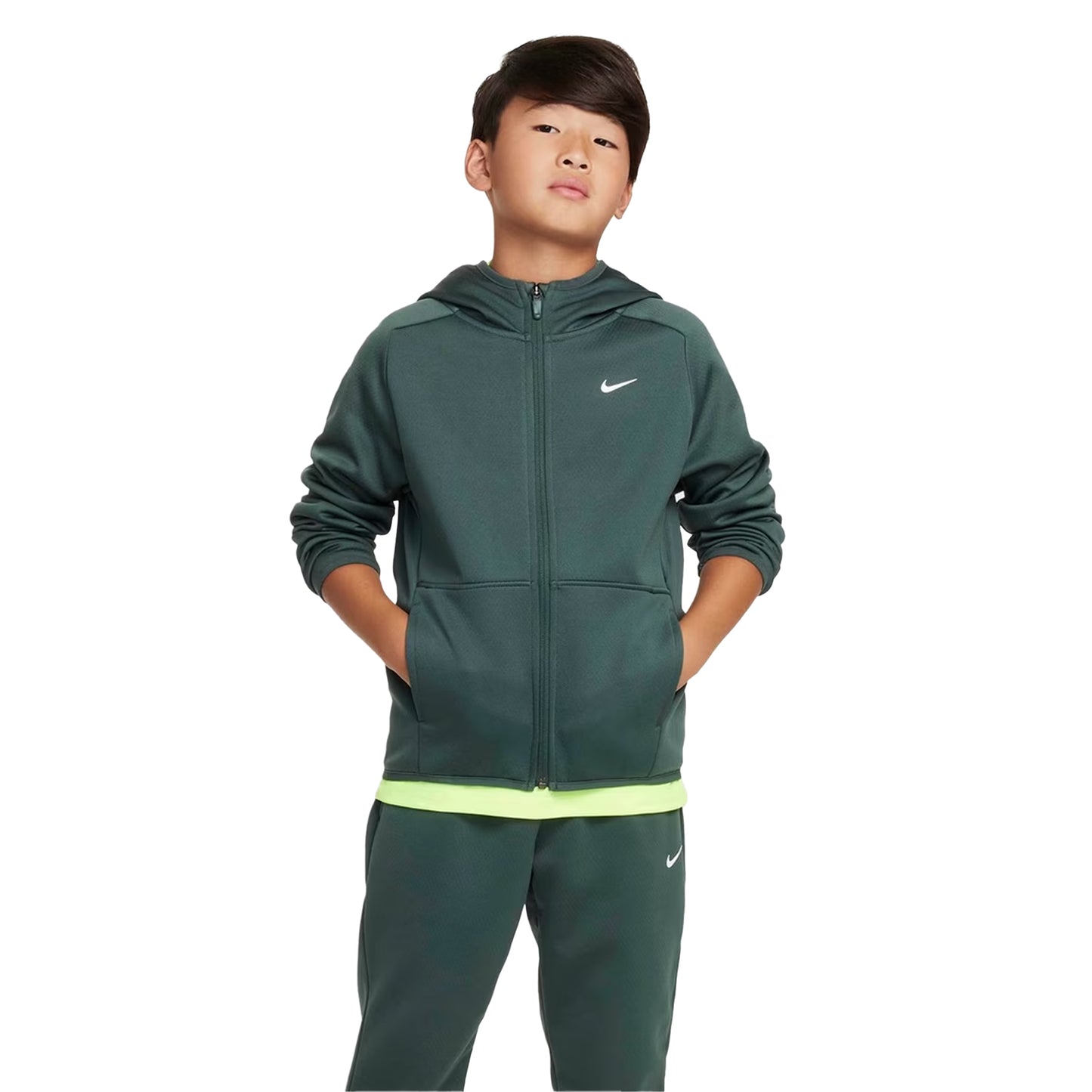 Vintage Green - Front - Nike Childrens-Kids Therma Fit Long-Sleeved Full Zip Hoodie