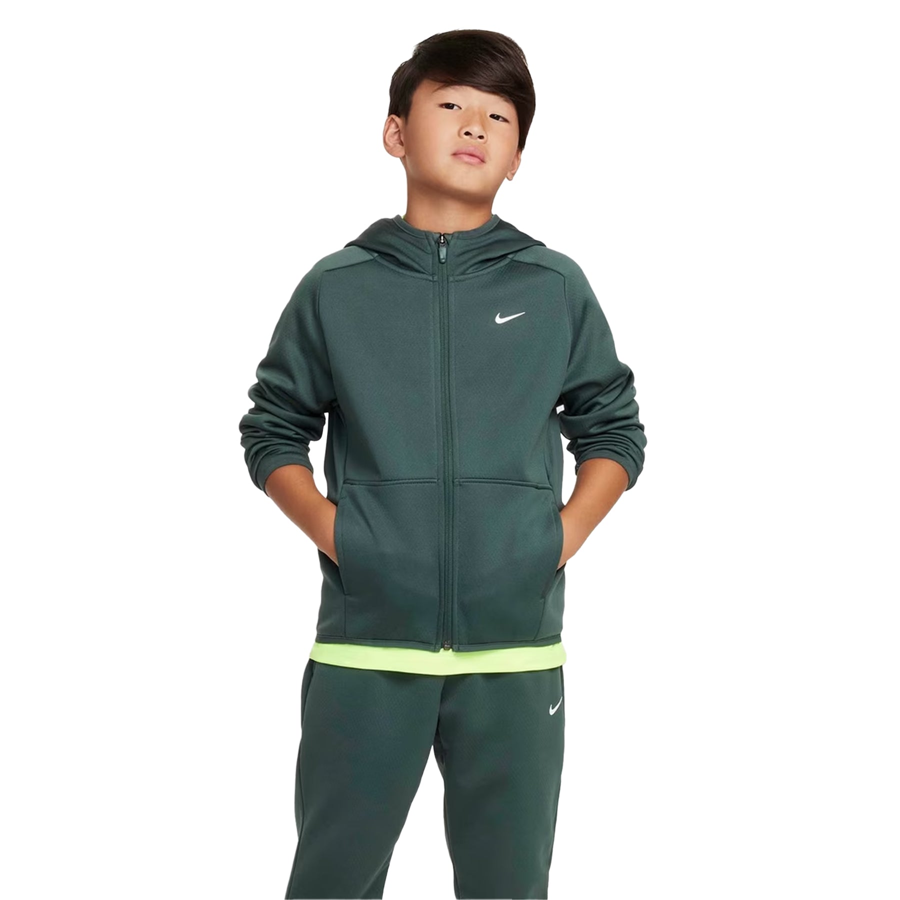 Vintage Green - Front - Nike Childrens-Kids Therma Fit Long-Sleeved Full Zip Hoodie