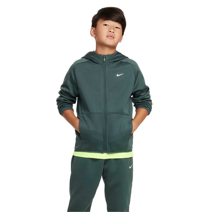 Vintage Green - Front - Nike Childrens-Kids Therma Fit Long-Sleeved Full Zip Hoodie